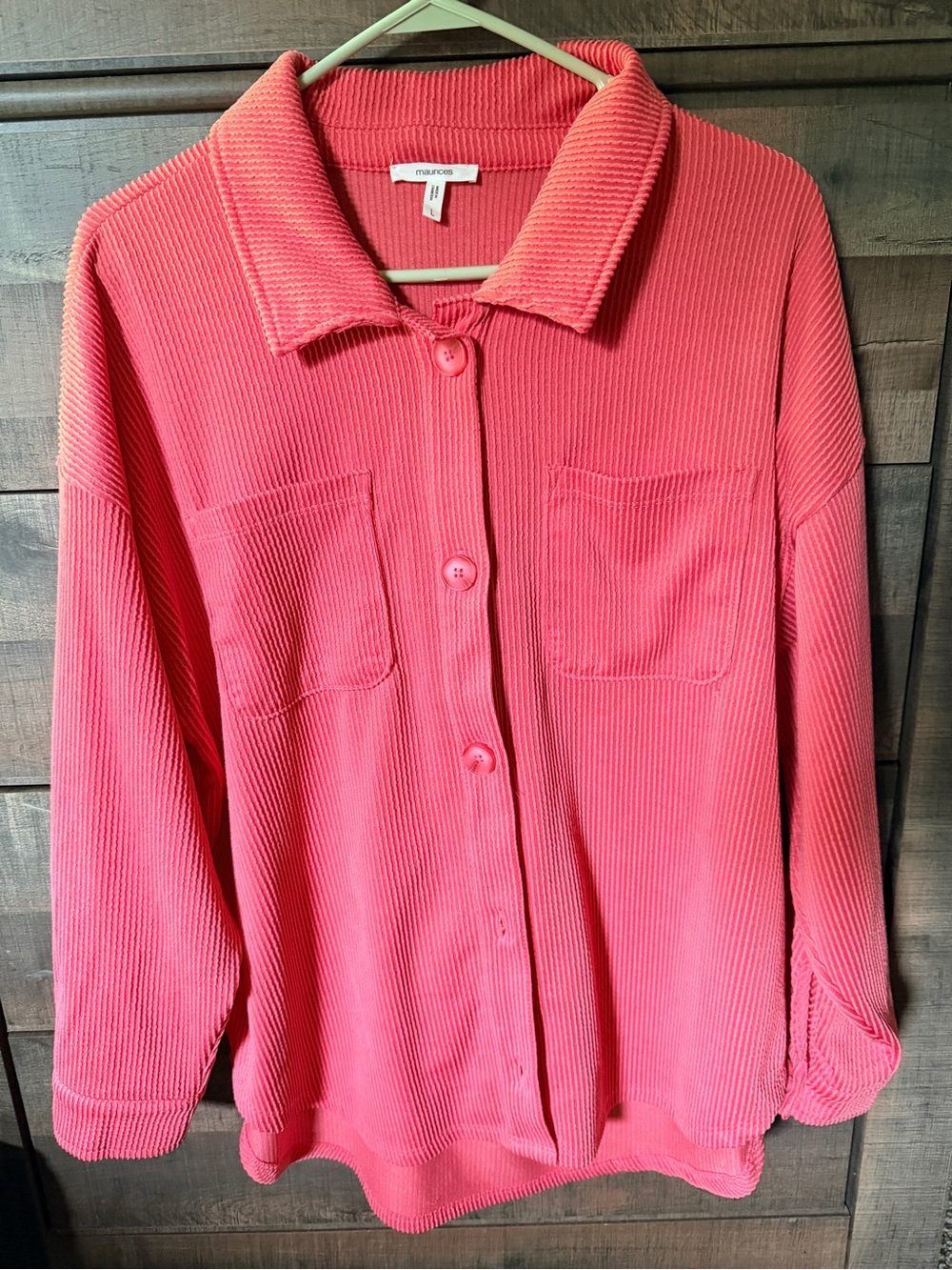 Maurices Coral Pink Ribbed Button-Front Shirt Jacket